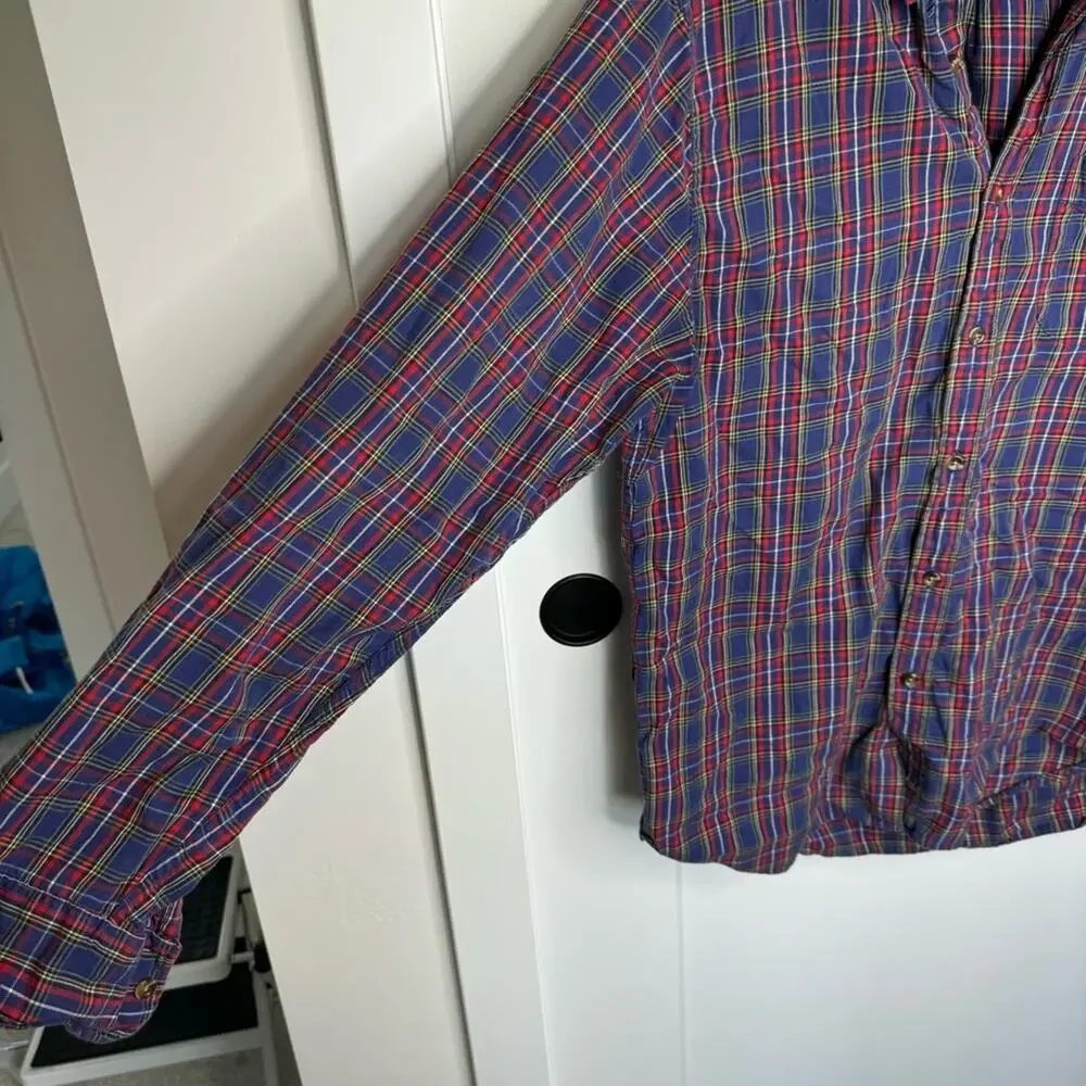 J. Crew Slim Blue Plaid Button Down Cotton Shirt Size Medium